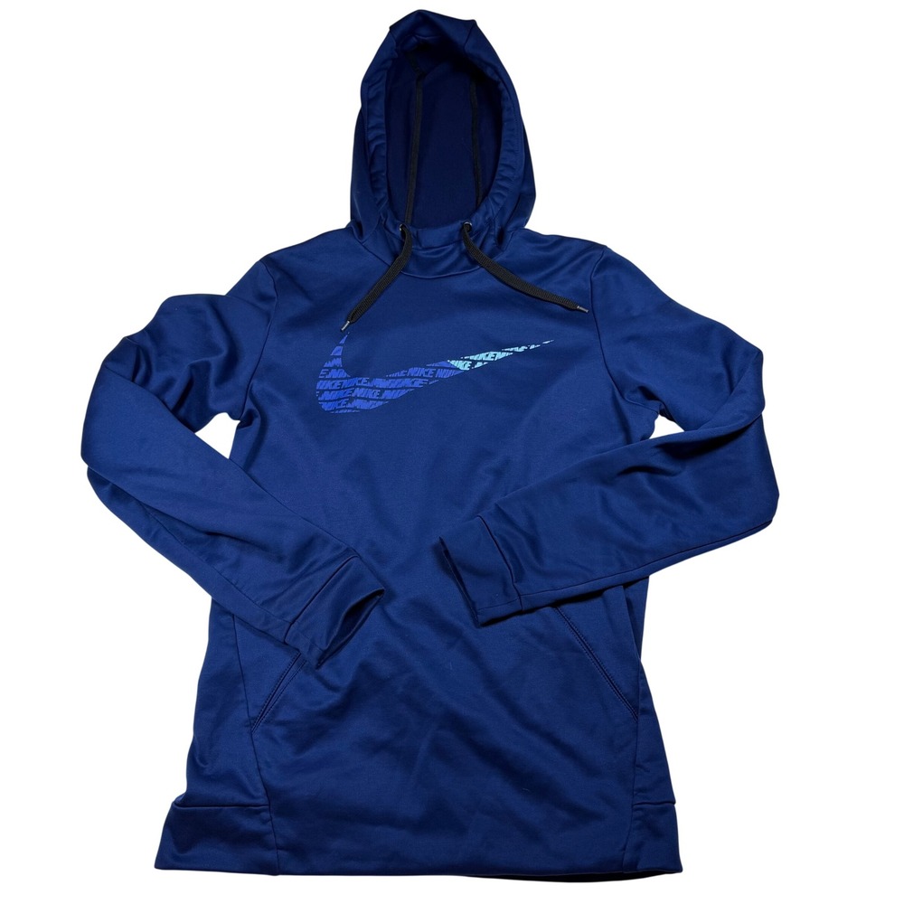 Nike‎ Dri-FIT Mens Blue Graphic Swoosh Pullover Hoodie Fleece Small RN56323